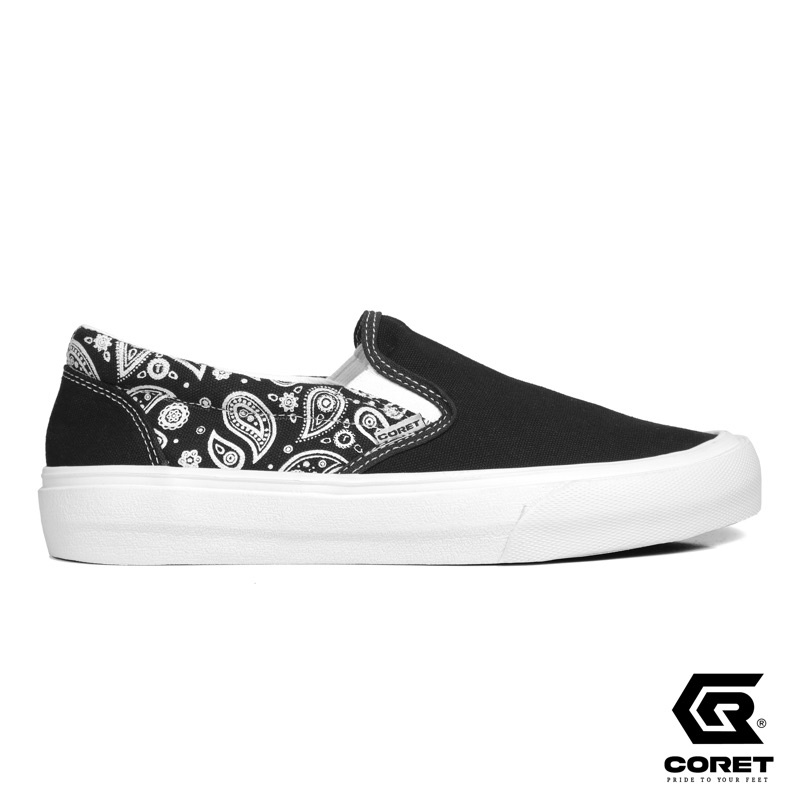 CORET SLIP ON VULCANIZED - SEPATU SLIP ON BATIK BLACK WHITE