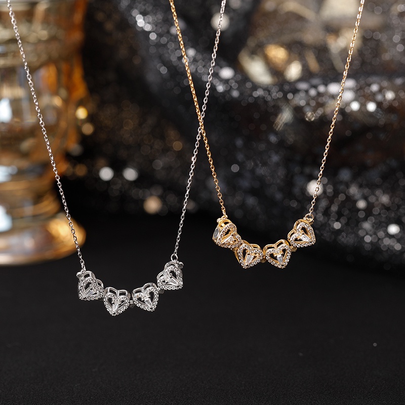 Love Necklace Women's Summer Lucky Four-Leaf Clover Full Diamond Pendant Birthday Gift Fashion Accessories