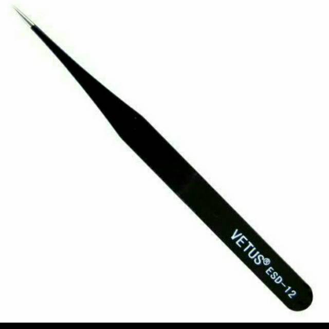 tweezers vetus esd12 model lurus lancip jual per/1pak isi 10pcs pinset