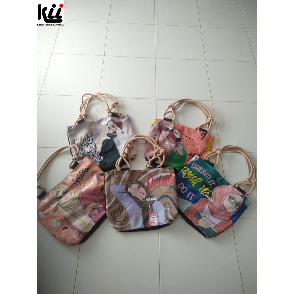 Tas Hijab Tali Sumbu - Tote Bag Muslimah - Tas Hijab Motif Random