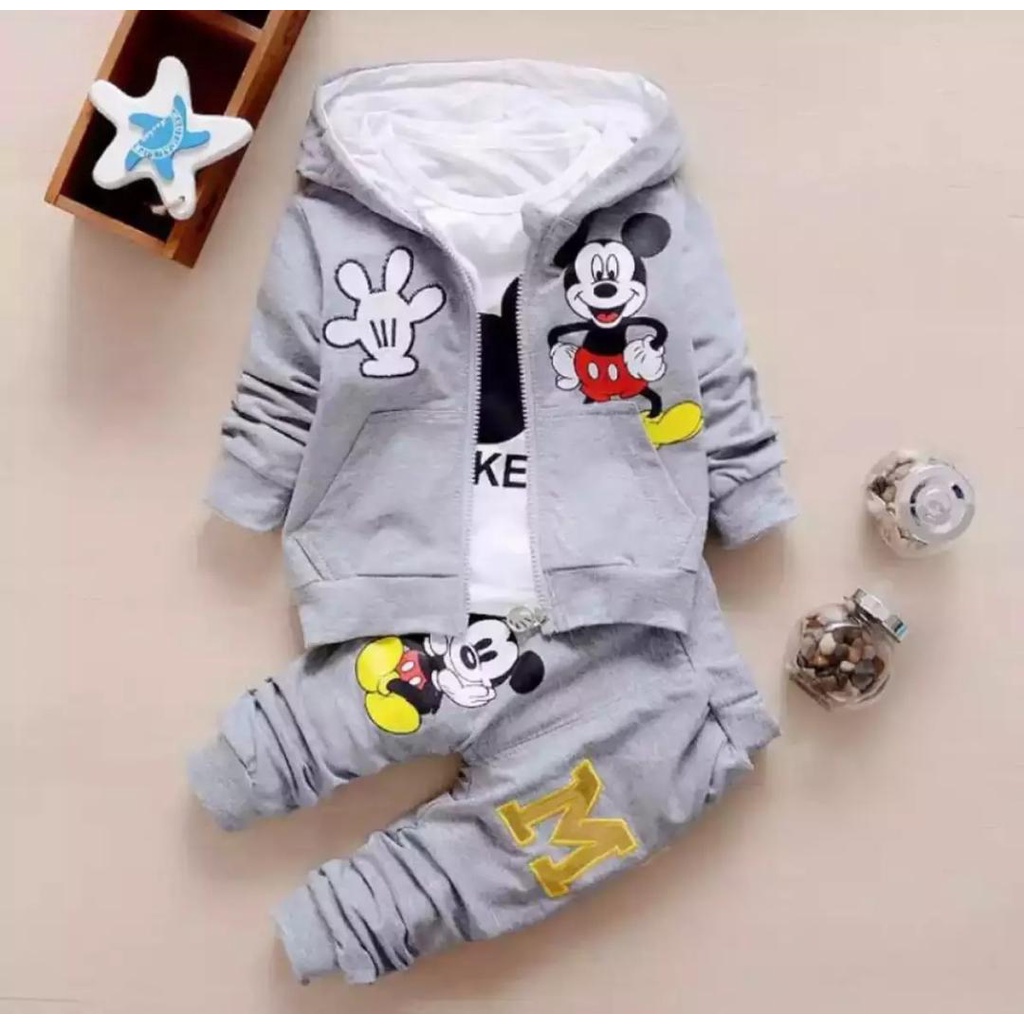 SETELAN 3IN1 JAKET+KAOS+CELANA MOTIF MICKEY MOUSE UNTUK ANAK LAKI PEREMPUAN UMUR 1-5 TAHUN