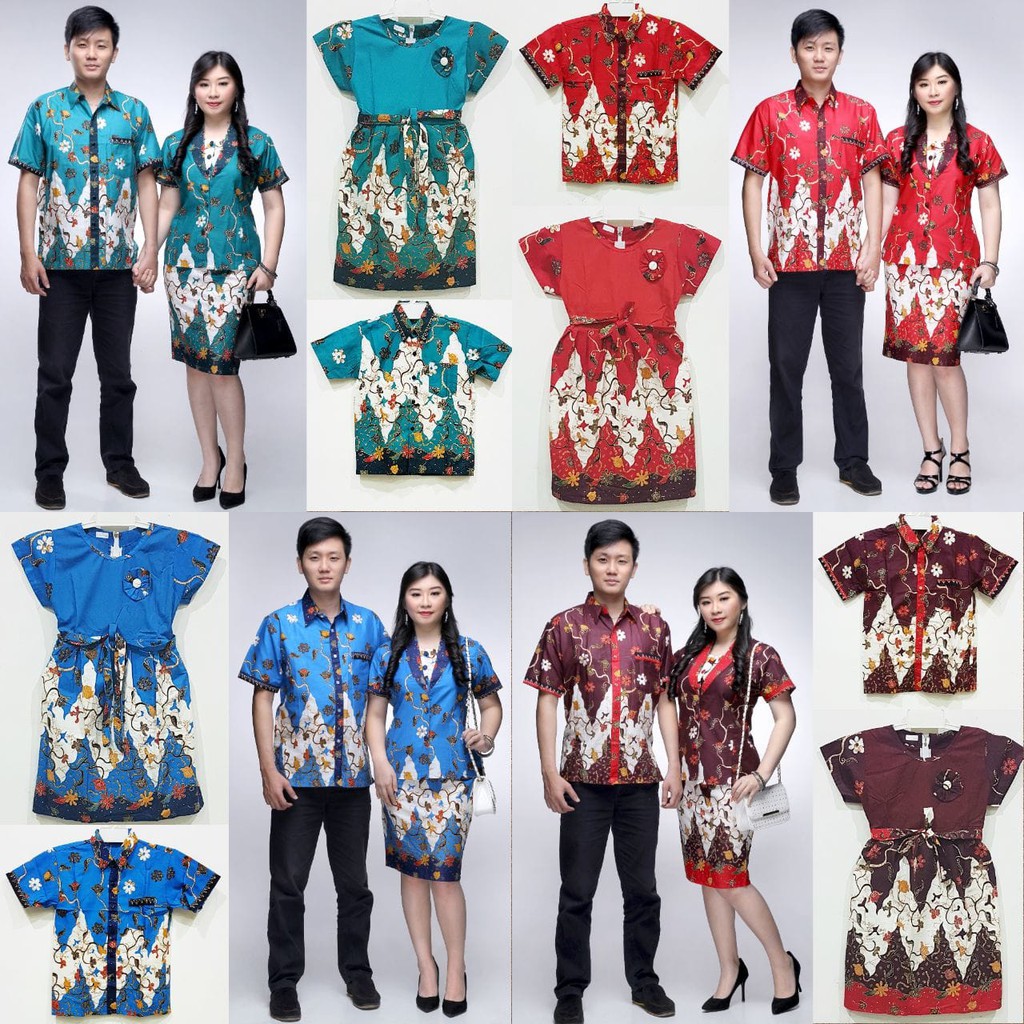 OBRAL BATIK SOLO - Sarimbit Couple Seragam Pria Wanita Setelan Batik 2058 Biru XL XXL