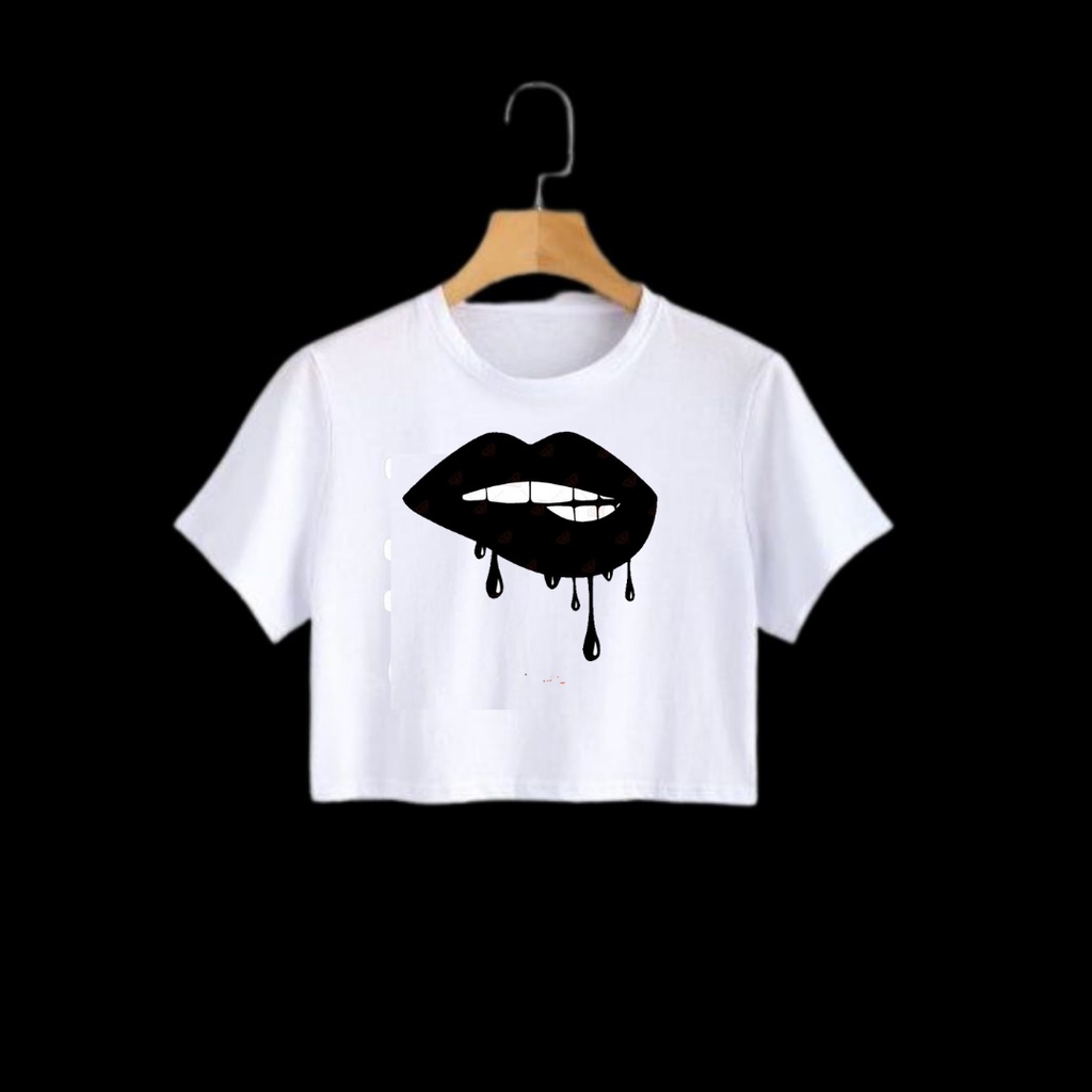 Clothing May - Kaos Crop Sexy Lips Kaos Distro Croptop Atasan Krop Top Wanita Cewek Viral