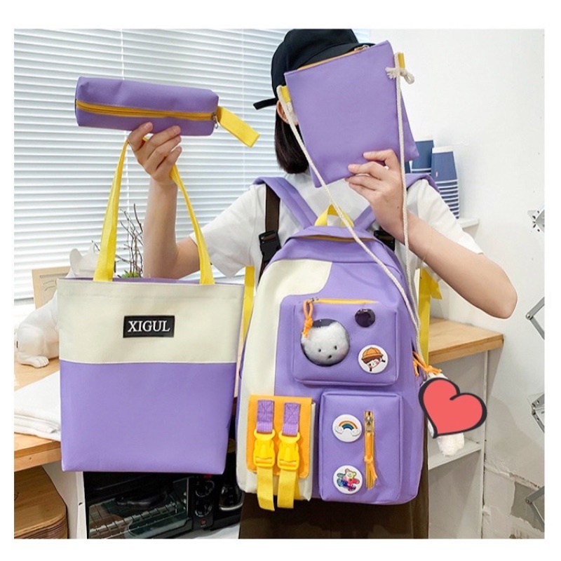 Tas Ransel Anak Wanita sekolah import set 4 in 1 ORIGINAL backpack Fashion Perempuan Korea Kekinian