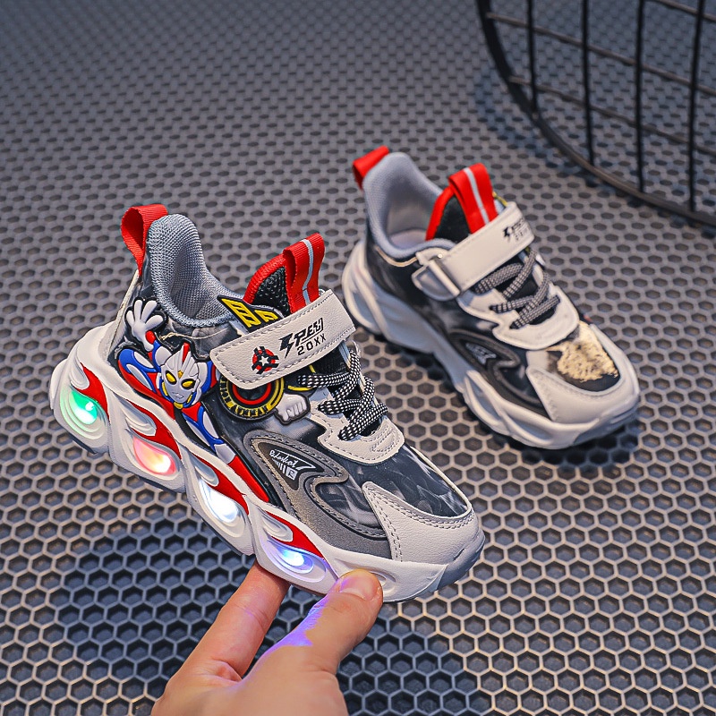 Sepatu Sneakers LED Anak Laki-laki Import Motif ULTRAMAN Tsh / Sepatu Anak Sport Karakter Ultraman