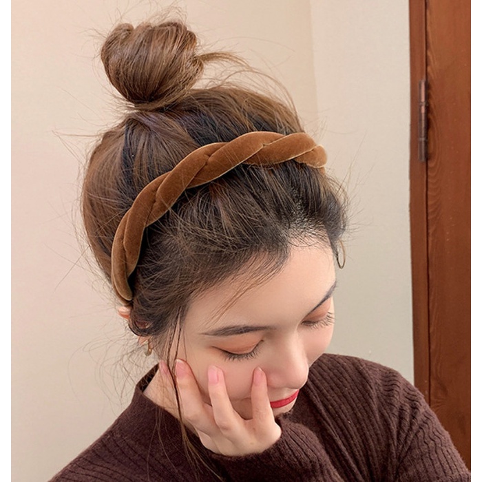 Bando Korea / Bando Bandana Kepang Twist Polos Simpel Suede Adika