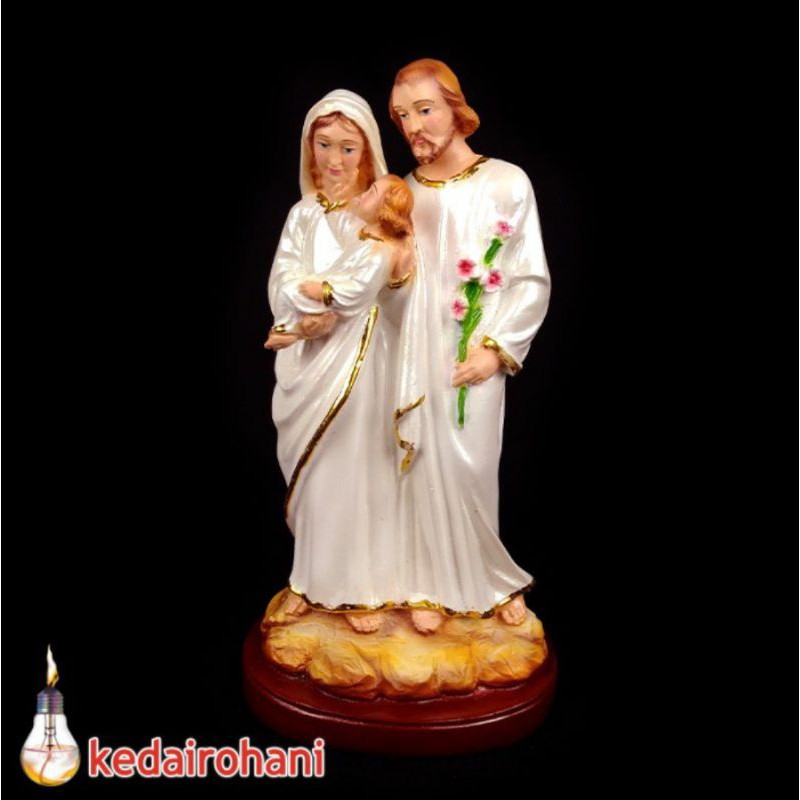 Patung Keluarga Kudus 22 cm Yosef Berdiri Maria Gendong Bayi Yesus Warna Putih Mutiara Pearl White