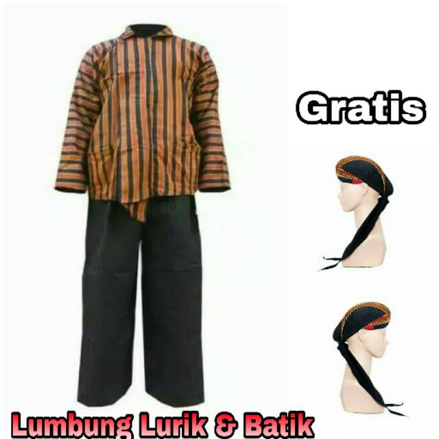 baju surjan lurik gratis blangkon jogja samurai kuning | sorjan | lurik