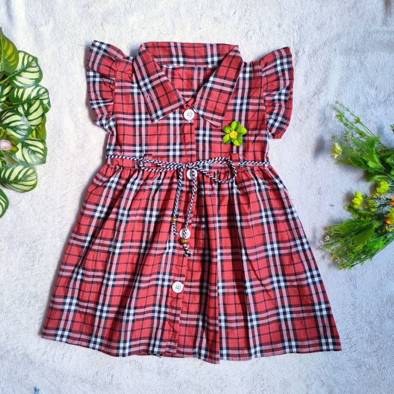 Dress Anak 2 3 tahun kancing hidup motif kotak baju anak perempuan cewek lucu baju lebaran  ( dress kancing Square  )