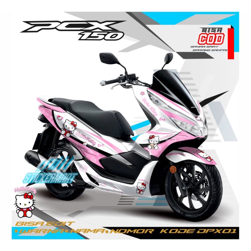 Decal sticker PCX 150 lokal hello Kitty pink hitam biru variasi warna full body motor