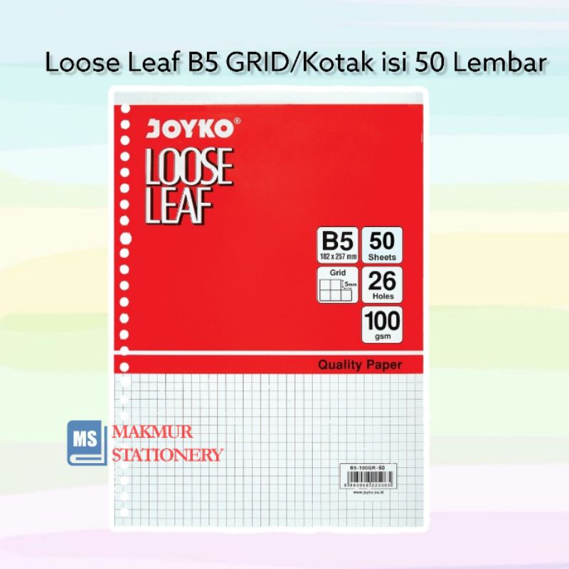 

Loose Leaf / Kertas Binder Grid (Kotak) B5 50 Lembar Joyko