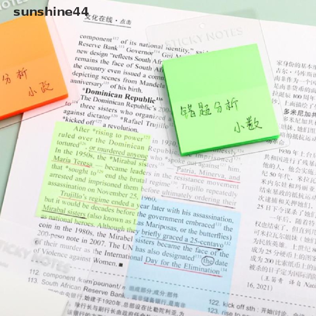 Sunshine 50 Lembar Sticky Notes Transparan Anti Air Warna-Warni