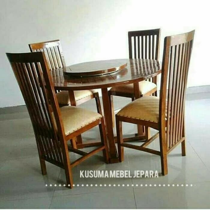 Set Meja Kursi Makan Putar Jepara Minimalis Kayu Jati - Kode 220A