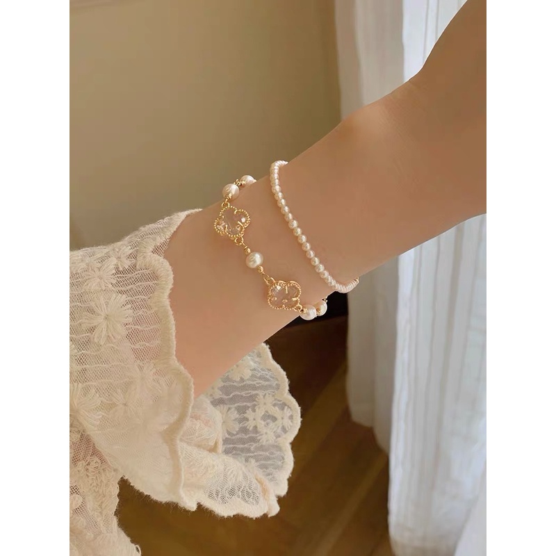 Fashion Bracelets Pearl Four Leaf Clover Bracelets Women Fashion