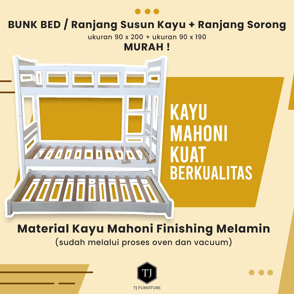 Ranjang Kasur / Tingkat + Susun Kayu Sorong Uk 90 x200 + Uk 90x190