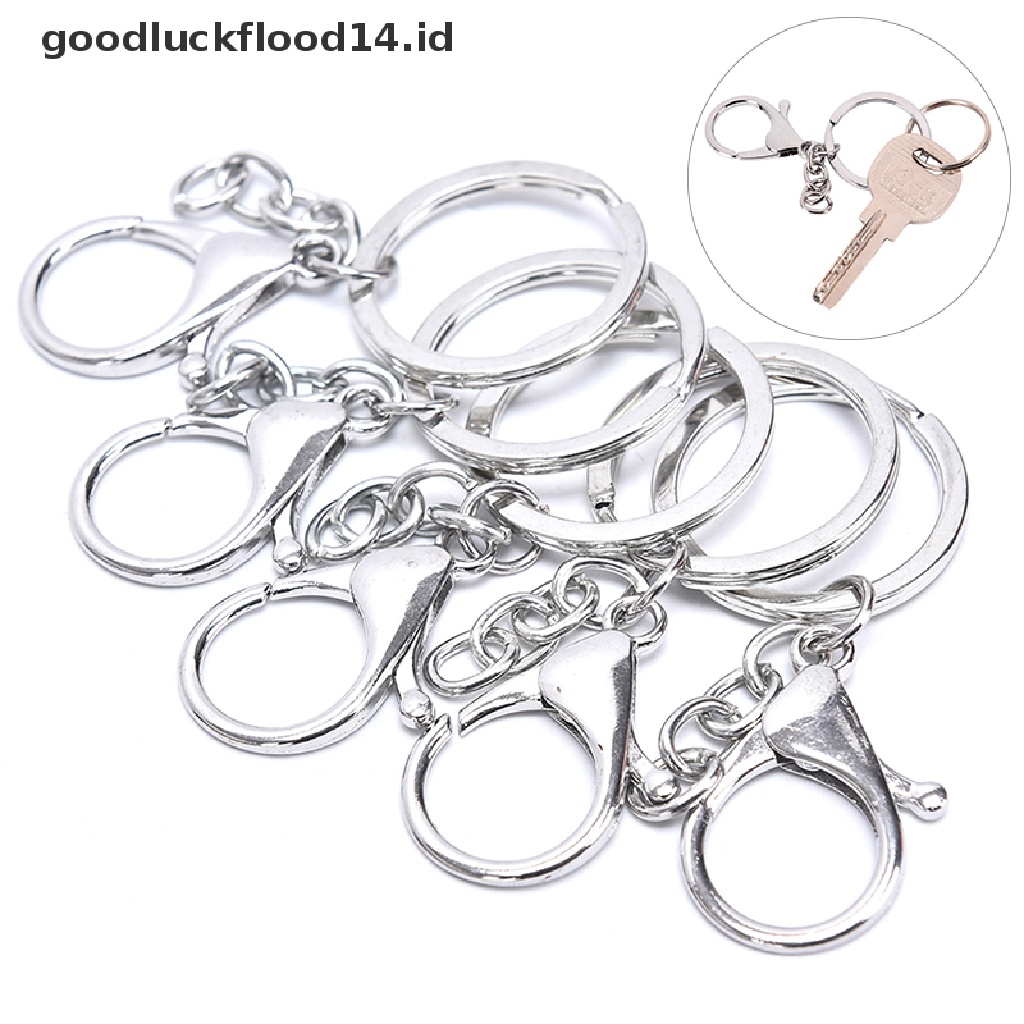 [OOID] 10Pcs Big Lobster Clasp Hooks Keychain Split Ring Short Chain Key Ring DIY  ID