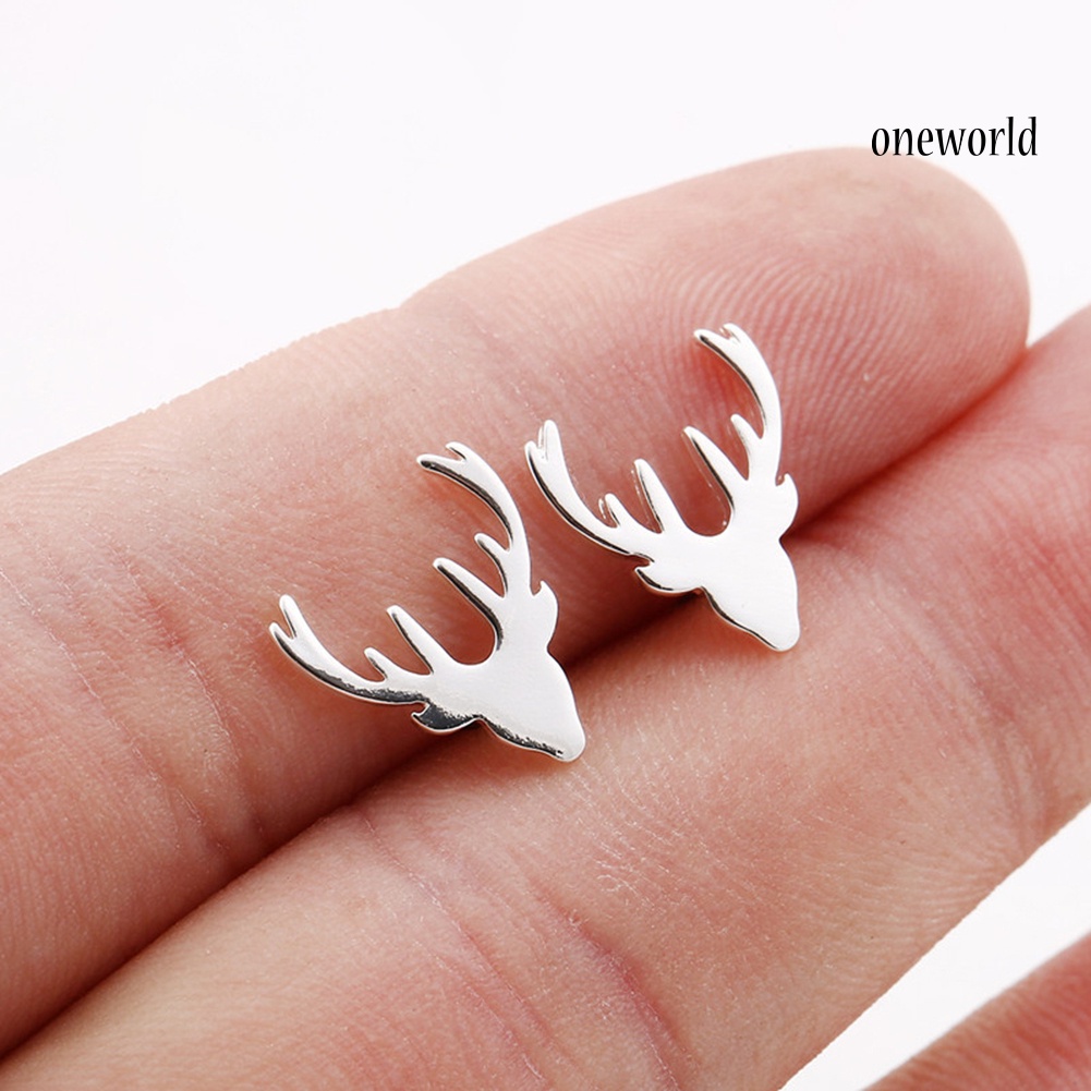 OW@ Cute Women Reindeer Antler Shape Animal Ear Stud Earrings Jewelry Birthday Gift