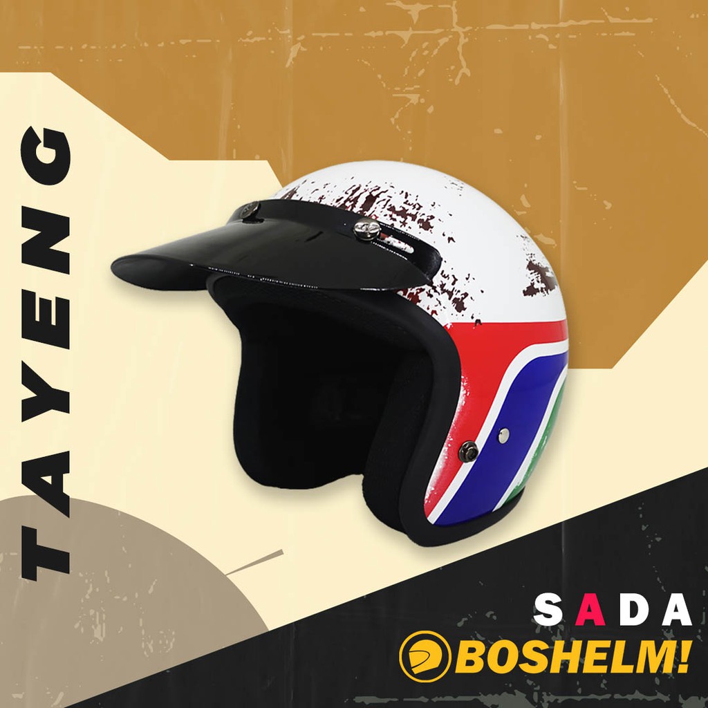 BOSHELM Helm Retro Bogo Sada Tayeng Putih Helm Bogo