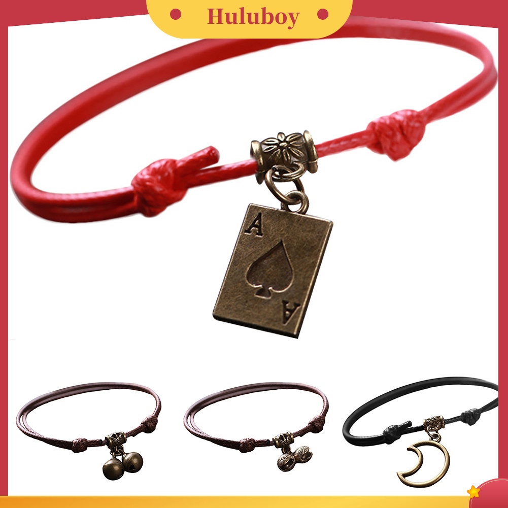 Hu Hu Hu Hu Hu Alat Bantu Pasang Kacamata♡ Gelang Tali Lilin Adjustable Dengan Charm Bulan Sabitkerangpoker Hollow Untuk Priawanita