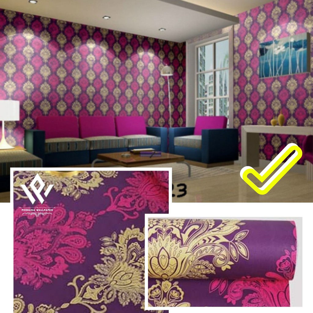 Stiker Dingding Batik UG - Walpaper Anti Air | PERDANA WALLPAPER Batik Ungu /wallstiker dinding/10M