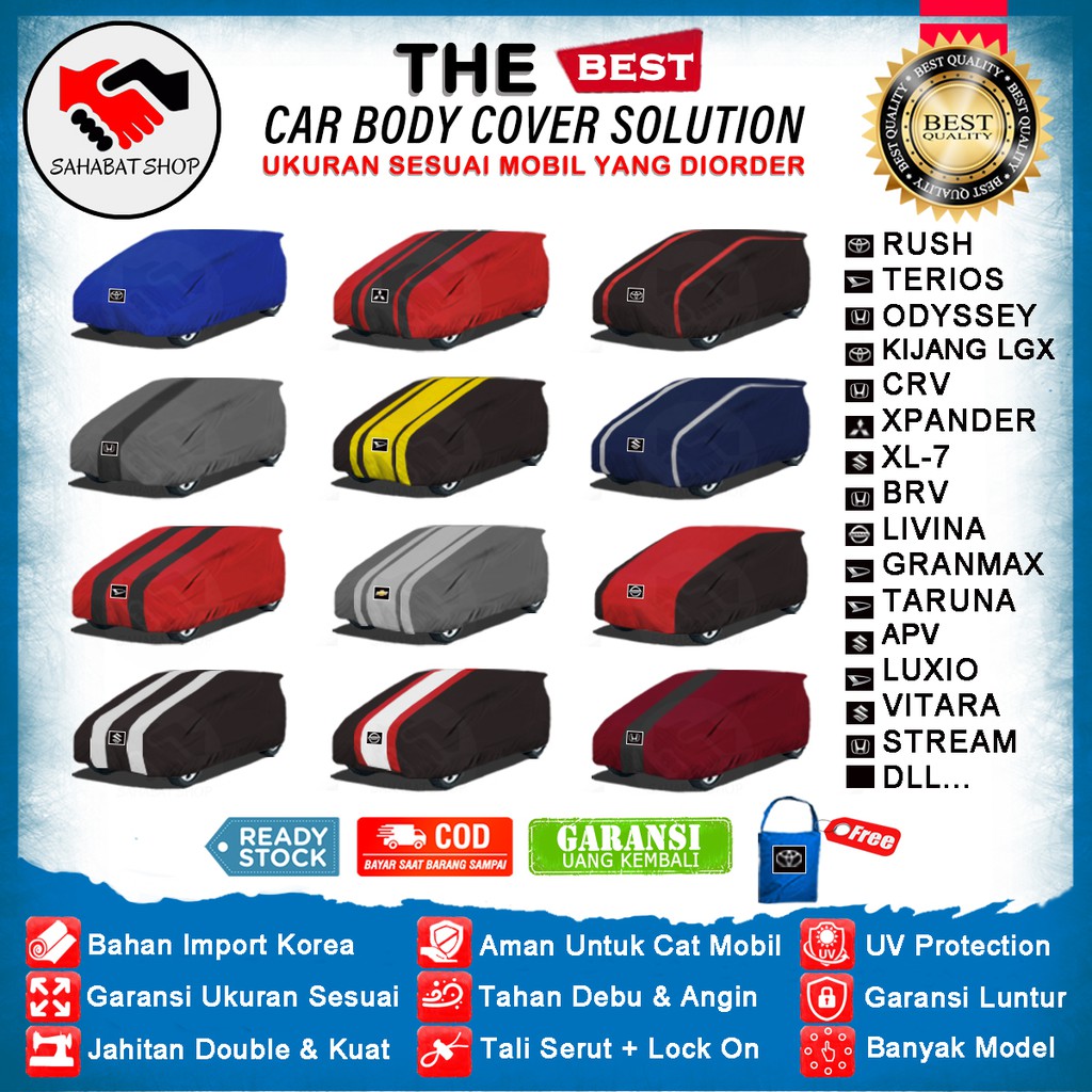 Body Cover Mobil Rush Terios Xpander Grand Livina CRV XL7 BRV APV Panther Luxio Confero Taruna Kuda Kijang / Sarung Tutup Mantel Penutup Selimut Mantol Kelambu Jas Kerudung Kerodong Pembungkus Bungkus Mobil Outdoor Waterproof Anti Air Panas