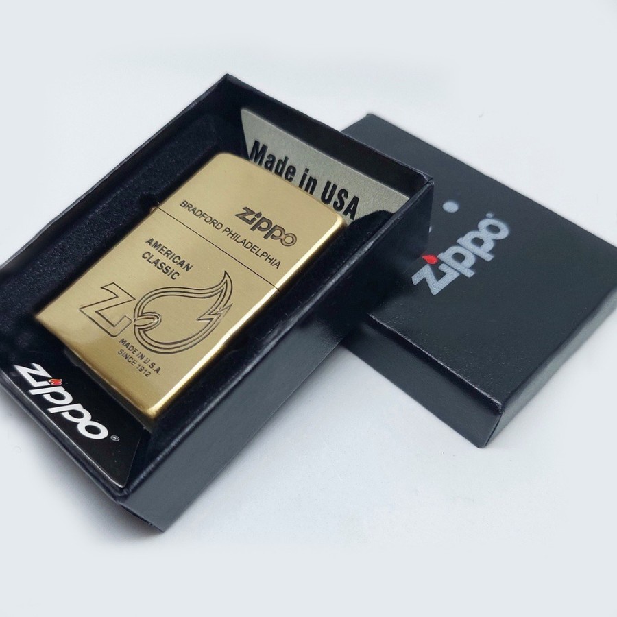 Korek Api Zippo Gold Classic Premium Lambang Api Zippo Grade Ori