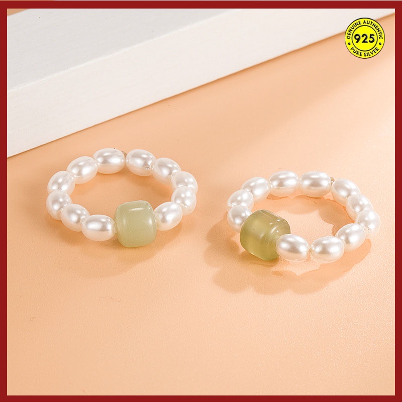 Original Cincin Tali Jasper Hias Mutiara Imitasi Ukuran Adjustable Untuk Wanita