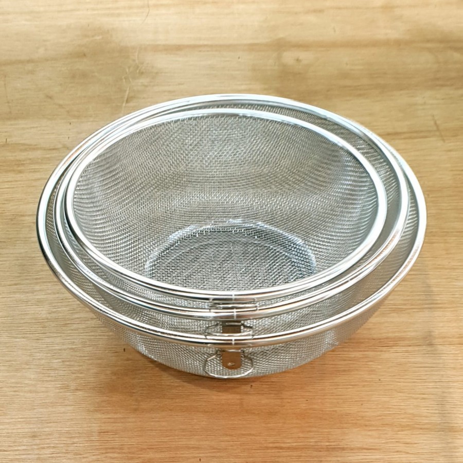 saringan buah sayur tirisan minyak kawat basket wire strainer stainless bulat 21 / 24 / 27 cm