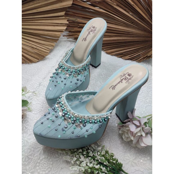 sepatu syantika babyblue motif tergantung stok tinggi 12cm