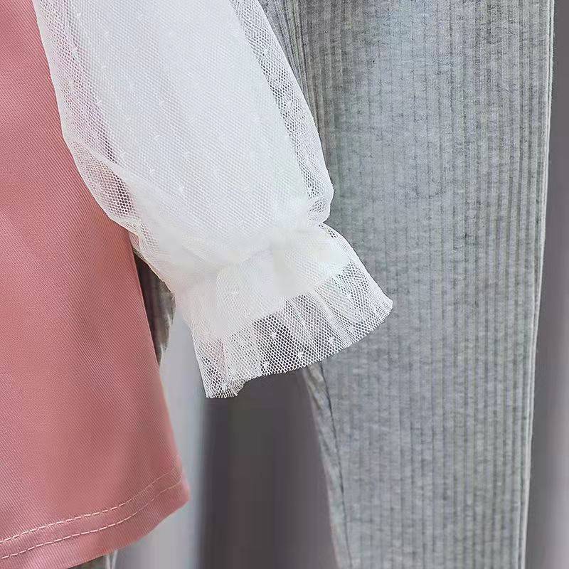 KF CAT Setelan anak perempuan import/ Set anak cewek baju kerah pita + celana legging korea casual style untuk 1 -5 tahun-6