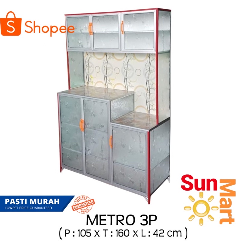 Rak Piring Metro 3 Pintu Aluminium kaca