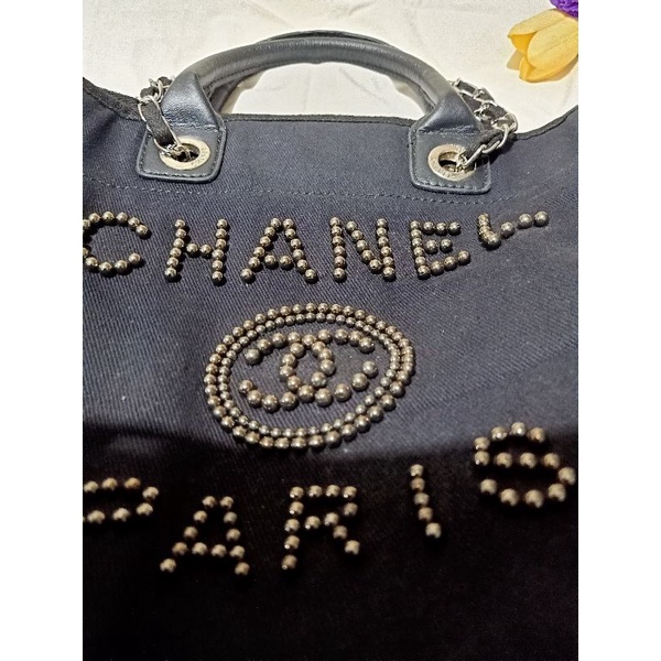 tas Chanel bahan kanvas jeans tote
