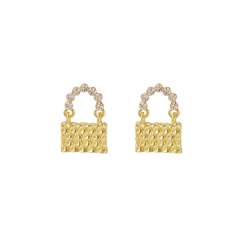 Sterling silver jarum Kreatif Korea Diamond golden tas retro fashion stud anting-anting untuk wanita