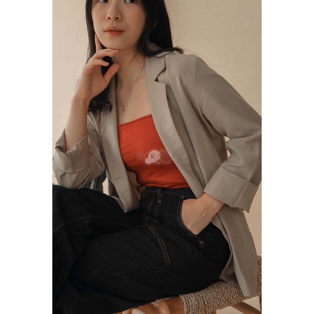 Diraya Tank Top Crop Top Wanita Polos Squre Neck Tali Kecil Tali Spaghetti