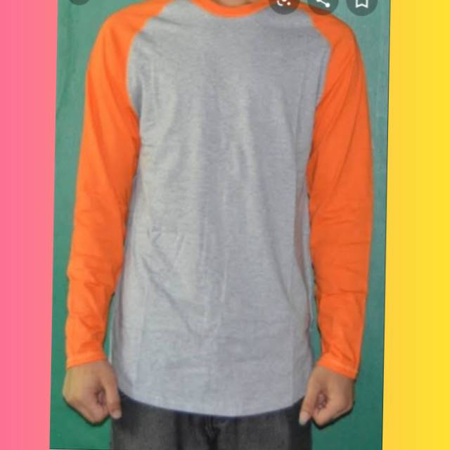 Kaos reglan polos abu lengan oren