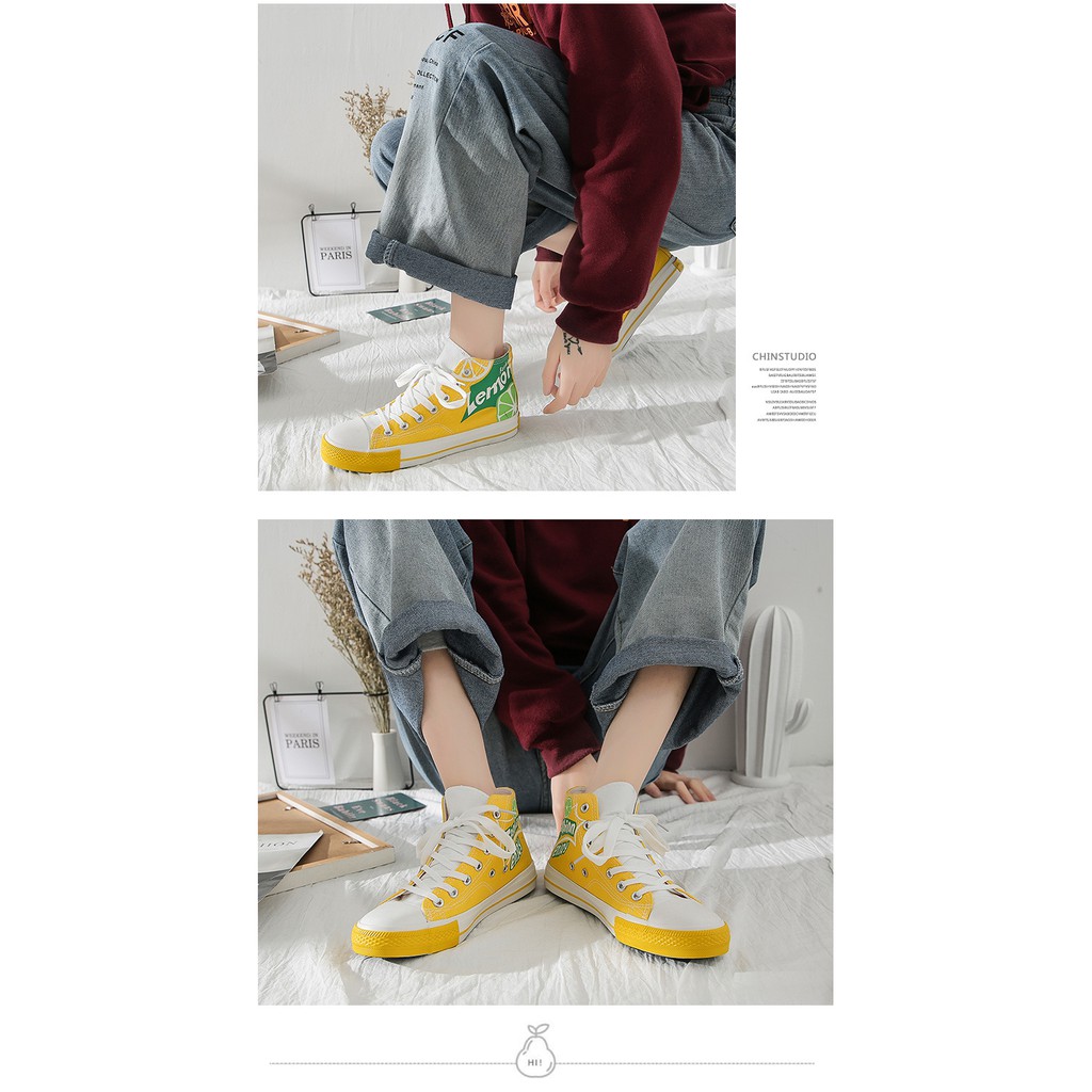 SSLI sepatu sneakers high ankle lemon putih kuning hitam canvas casual import korea jepang