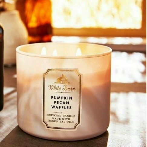 BATH &amp; BODY WORKS BBW PUMPKIN PECAN WAFFLES 3-WICK SCENTED CANDLE 411 G WAFFLE LILIN WANGI 3 SUMBU UKURAN BESAR PENGHARUM RUANGAN