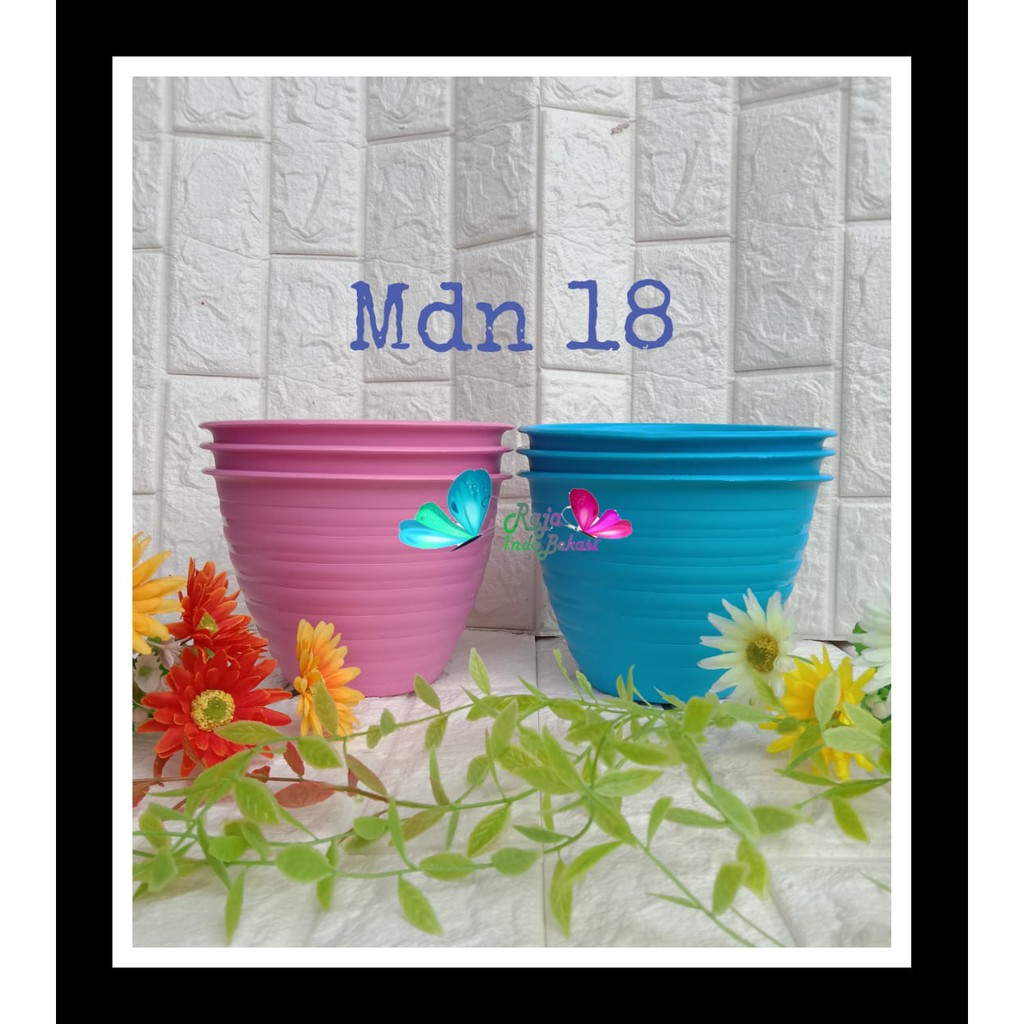 POT TAWON MDN 18 WARNA BIRU ORANGE HIJAU PINK KUNING - POT PLASTIK 18CM VAS POT BUNGA TAWON BULAT