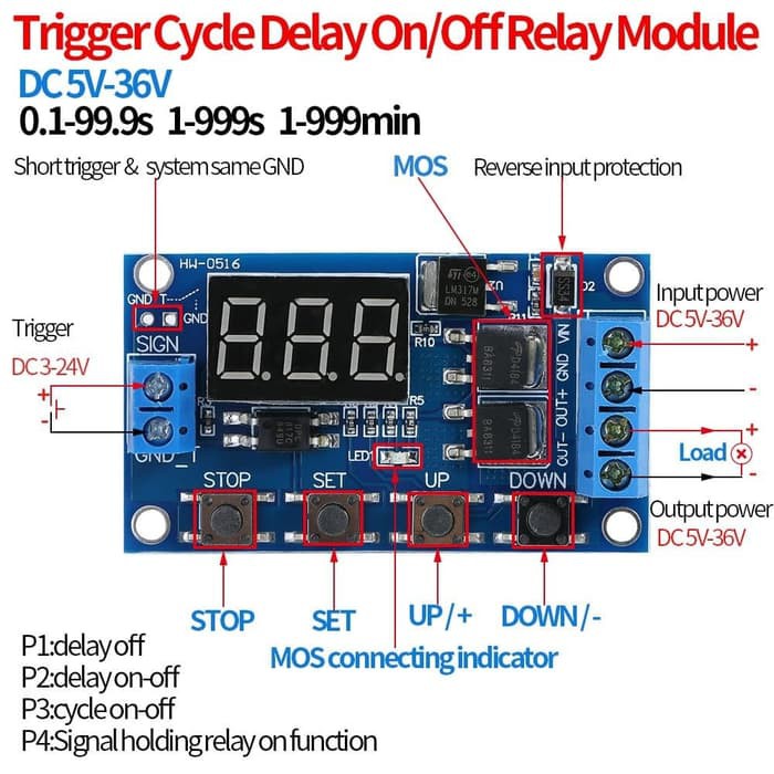 Digital Delay Timer Trigger ON-OFF Mosfet 5-36V DC