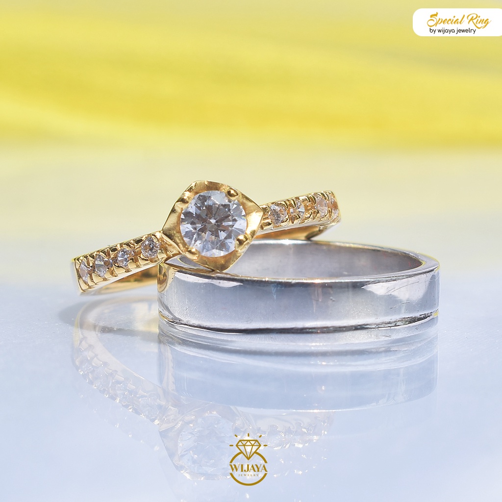 Cincin Custom Platinum Emas Kuning Couple Nikah Kawin Tunangan Lamaran Paket Hemat D5 FREE BOX & UKI