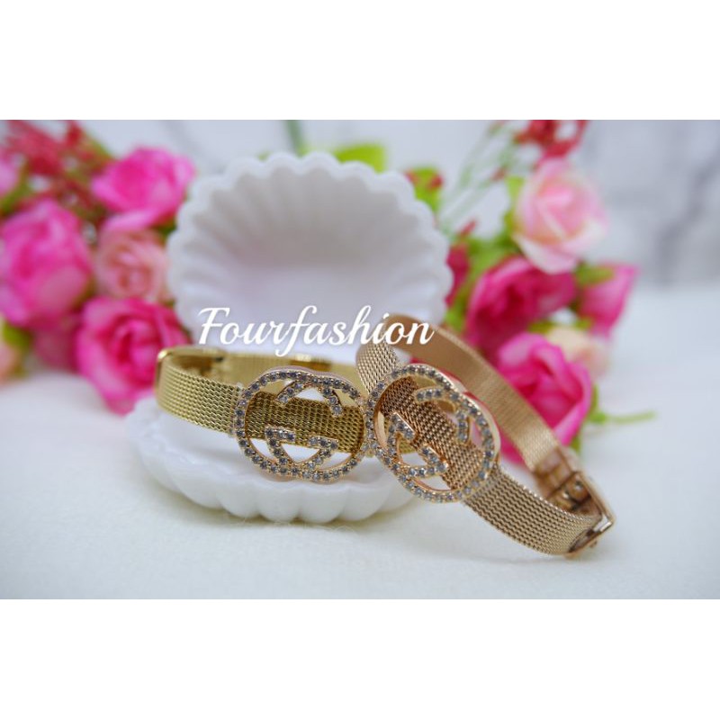 Fourfashion Gelang Titanium Liontin GG Premium Kekinian TH024