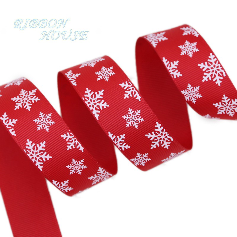 5M / 50meters Pita Grosgrain Motif Print Snowflake Warna