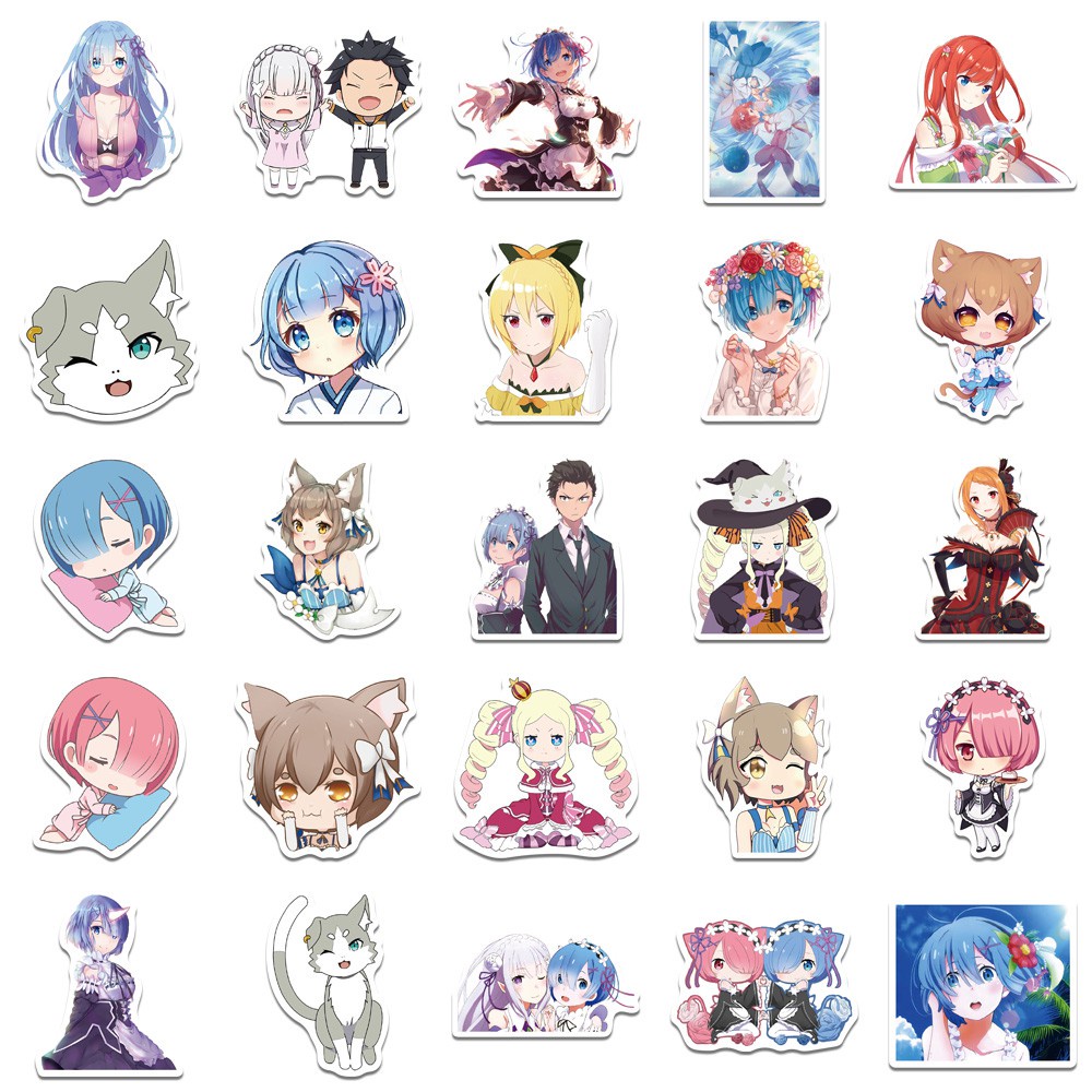 50pcs RE ZERO Starting Life in Another World Stickers for Snowboard Luggage bike WaterBottle Decoration Stickers