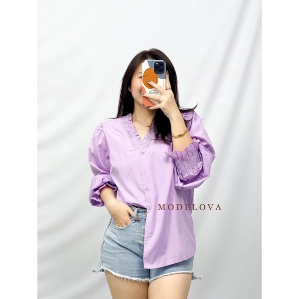 MDLV ~ 8071# Bonitta V Neck Shirt Blouse Korea Look Blouse Premium Atasan Import Fashion Import