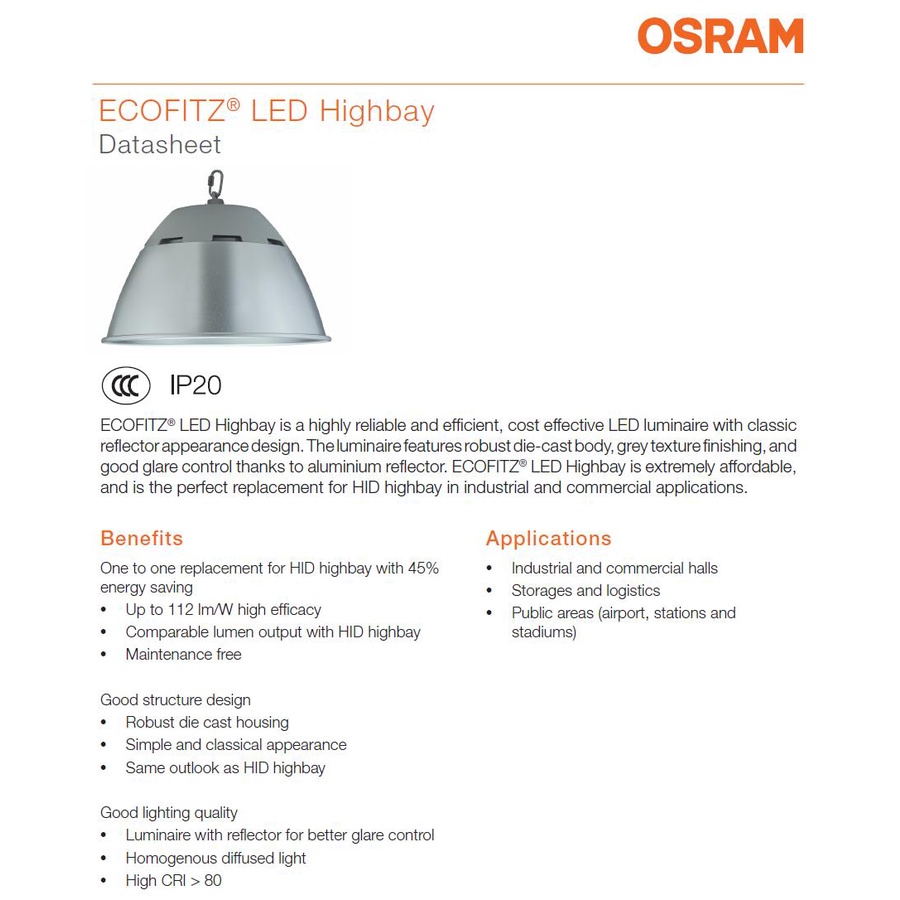 OSRAM ECOFITZ LED HIGHBAY 70W 130W 200W L840 L857 VS2 ORI Termurah