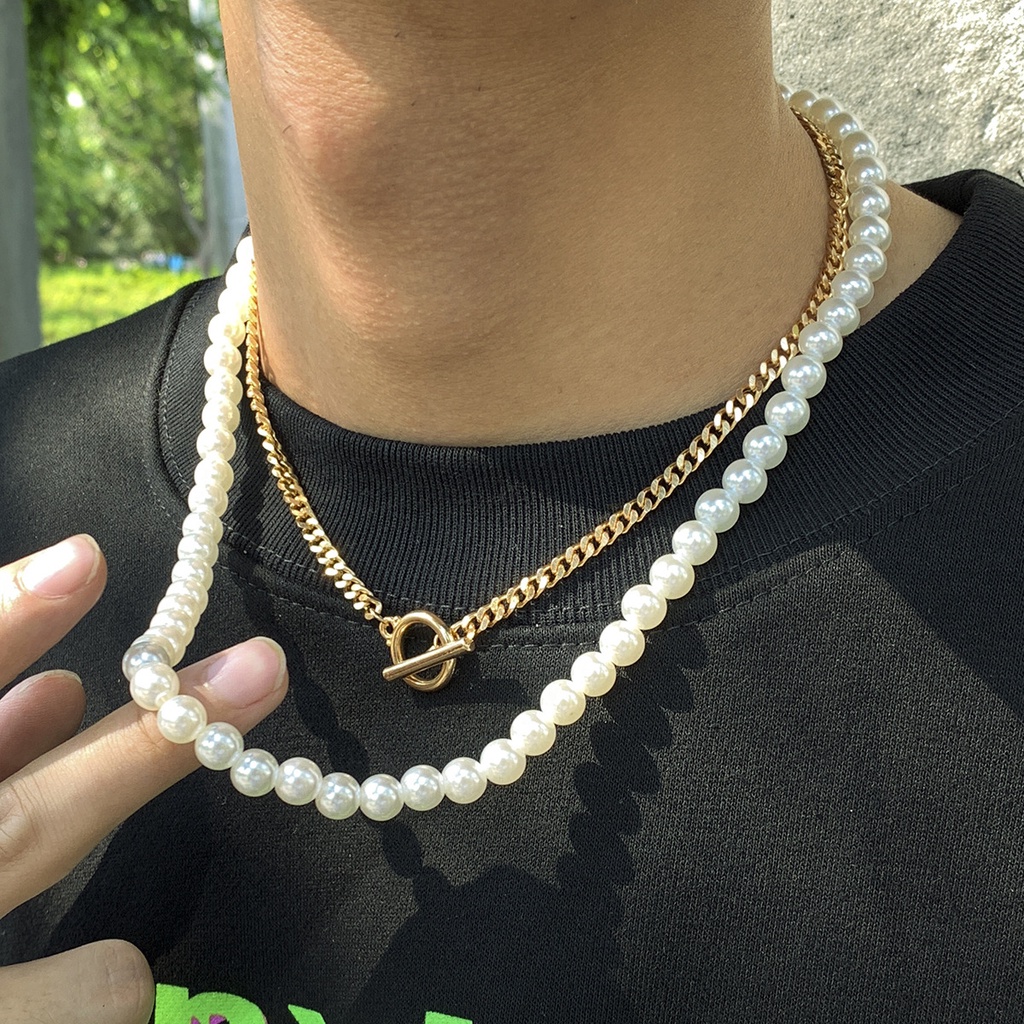 Kalung Mutiara Ganda Gaya retro Eropa Amerika Untuk Pria