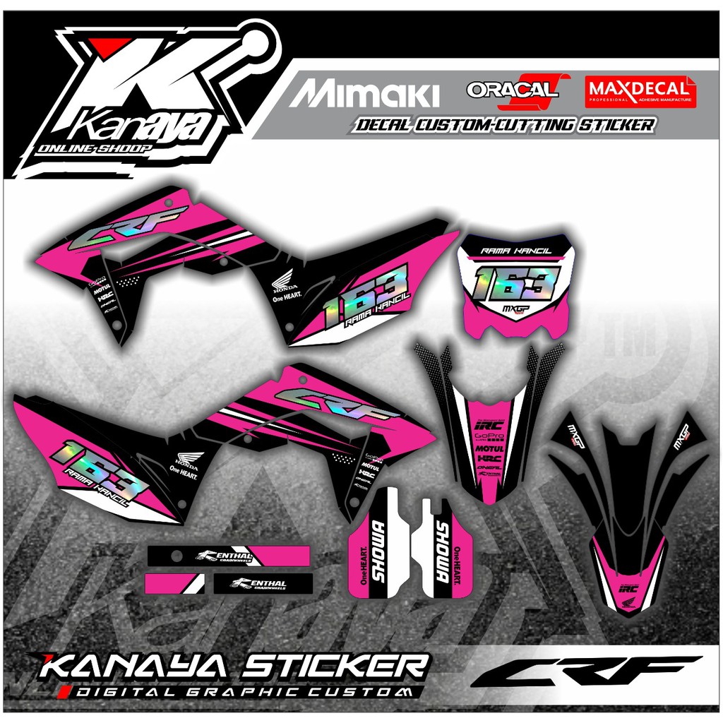 Decal Crf warna pink Sticker Supermoto Klx / Gordon / BF150 / Yz / Dtracker Bisa Custom free Design