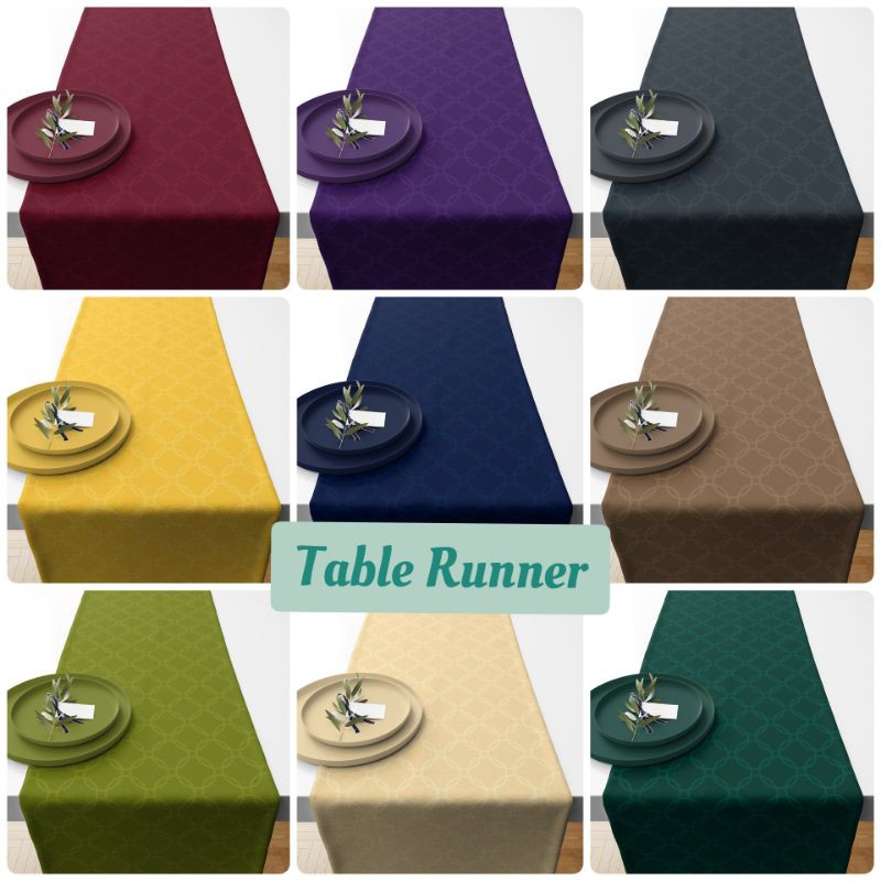 TABLE RUNNER PARISIAN TAPLAK MEJA POLOS EMBOSS MOTIF 140X40 CM DAN 230X30 CM