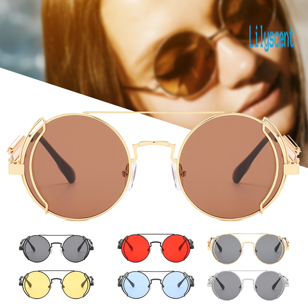 Lily Kacamata Frame Metal Bulat Gaya Retro Vintage Cyberpunk Untuk Pria / Wanita