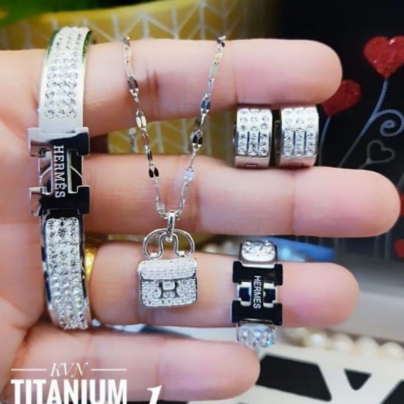 set perhiasan titanium lapis emas putih silver H
